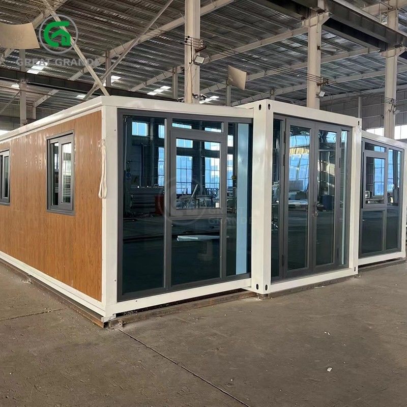 20ft Klappkleine Häuser Hersteller Braun Glas Tür zehn Minuten bauen galvanisierten Stahlrahmen